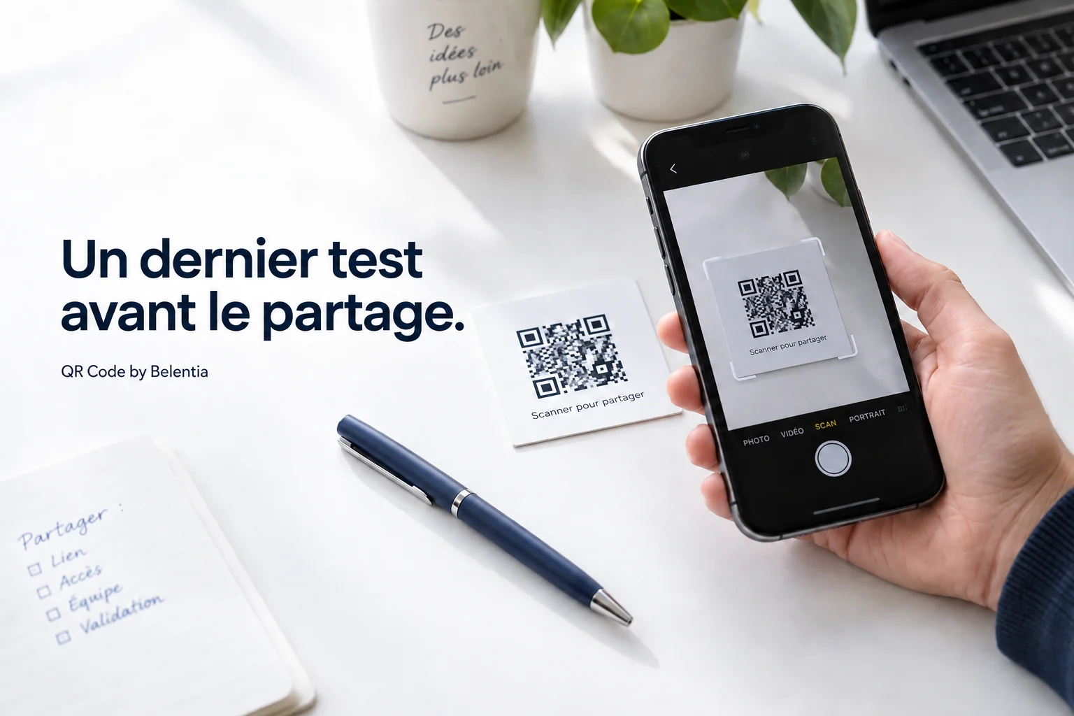 Tester son QR code — un téléphone face à un support imprimé.